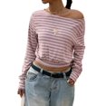 thumbnail image 3 of Women's Off Shoulder Top Cinched Waist Long Sleeve Crop T Shirts Tops Y2k Going Out Pink XL, 3 of 9