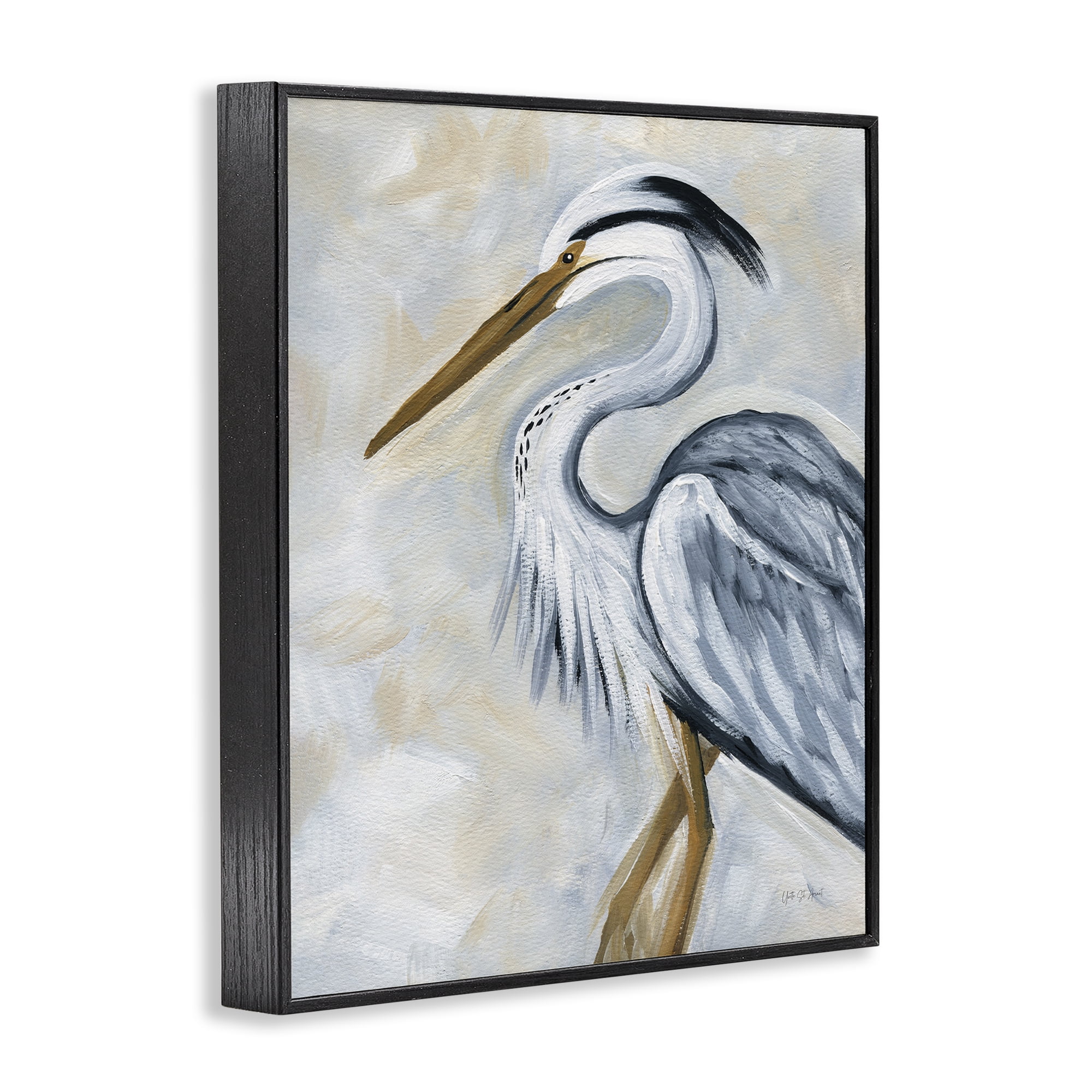 Stupell Industries Muted Blue Heron Animals & Insects Painting Black Framed Art Print Wall Art, 11 x 14