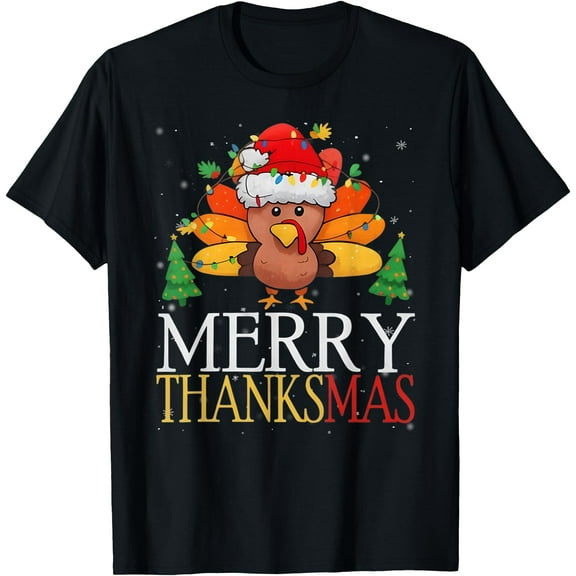 Merry Thanksmas Happy Thanksgiving Santa Turkey Snow Gifts T-Shirt