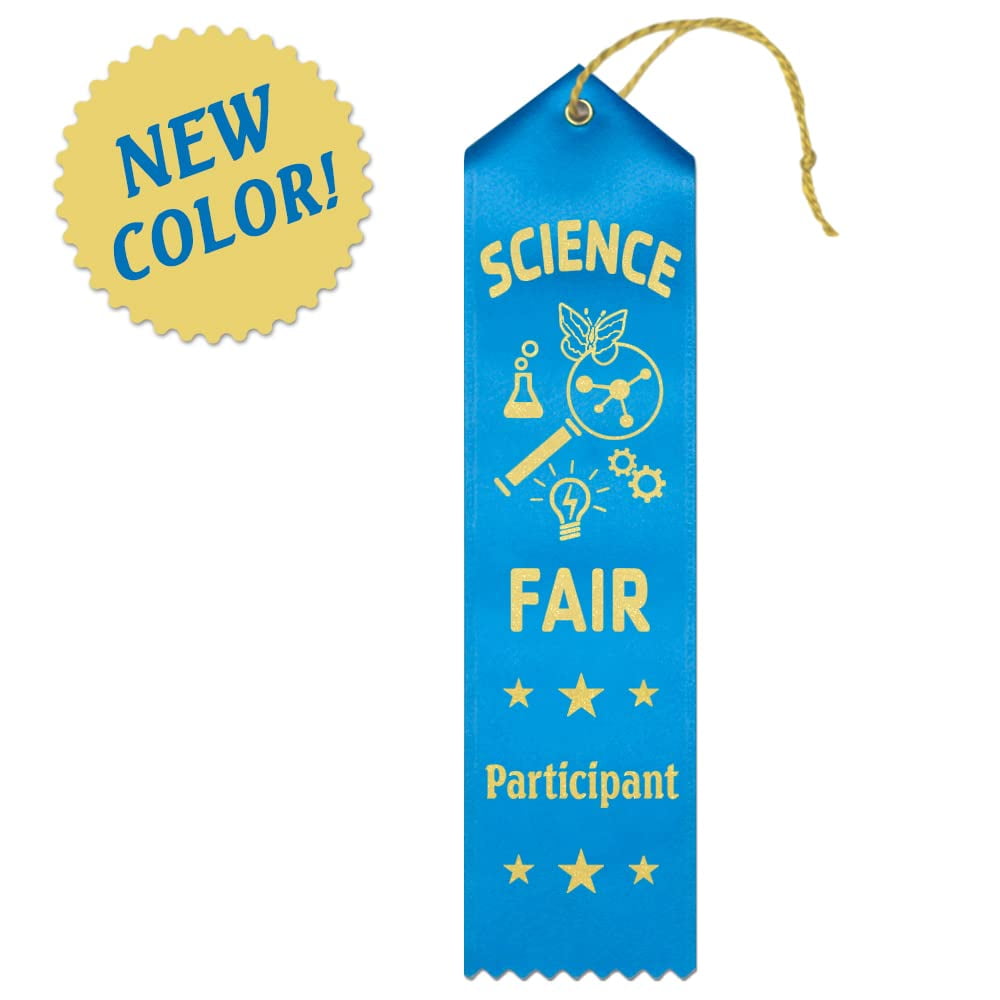 RibbonsNow Science Fair Participant Ribbons - 25 Bright Blue Ribbons with Card & String