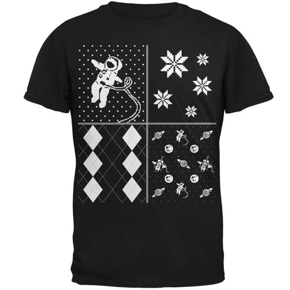 Astronaut in Space Ugly XMAS Sweater Festive Blocks Black Adult T-Shirt - 2X-Large