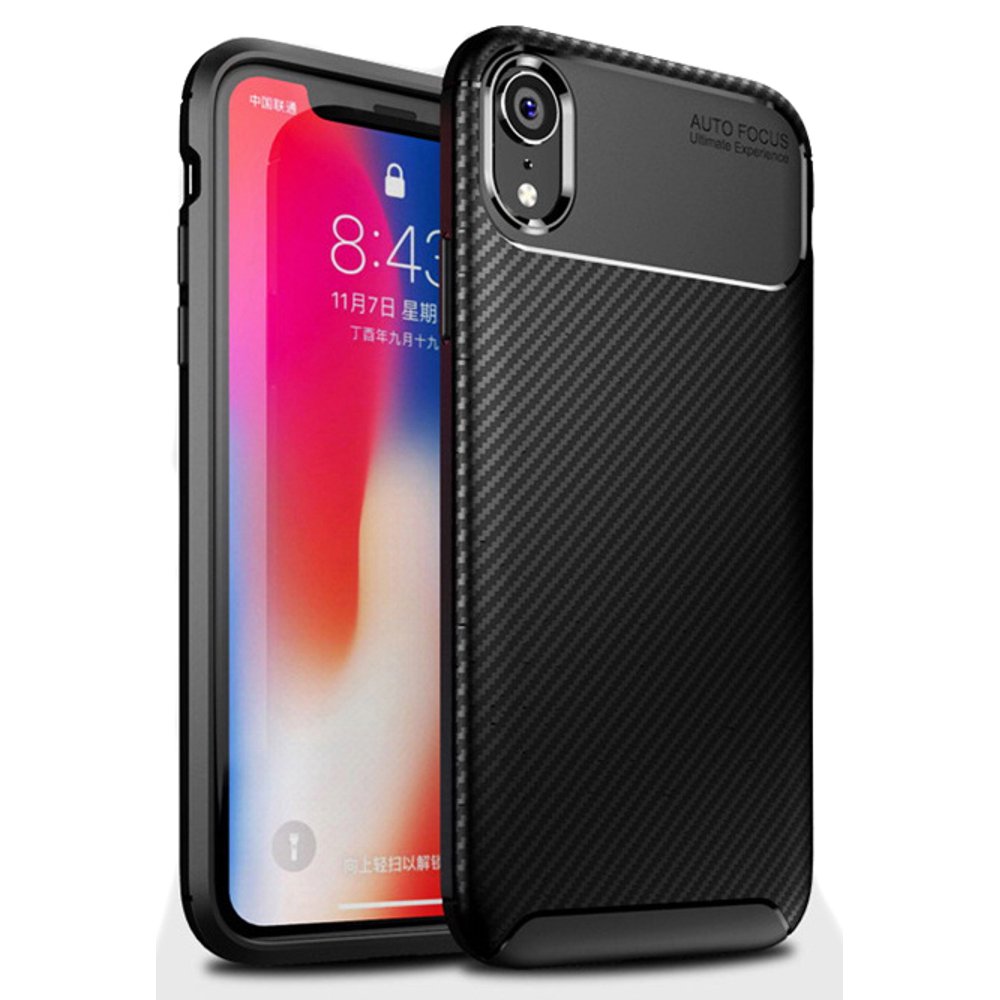 Case for iPhone XR, Nakedcellphone [BLACK CARBON FIBER] Flexible TPU