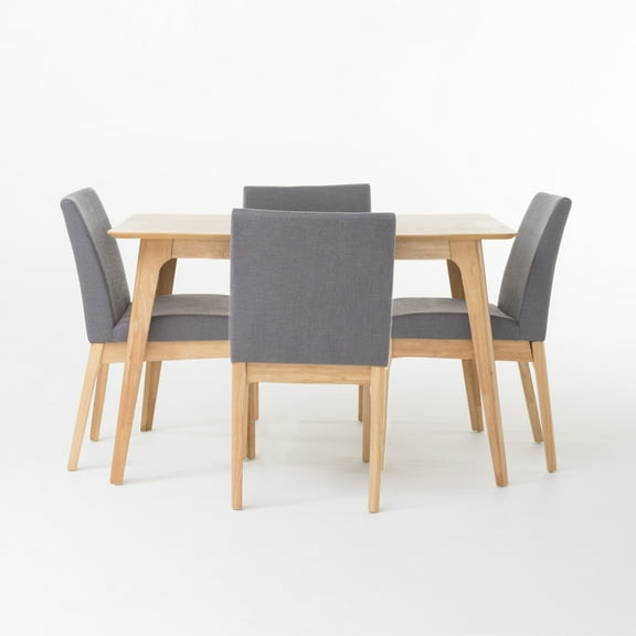 Elsinore Mid-Century Modern 5 Piece Dining Set, Dark Gray and Natural Oak