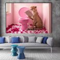 thumbnail image 2 of Mudket Framed Cheetah Reading Newspaper on Pink Toilet Canvas Wall Art, Funny Leopard Print Bathroom Wall Decor, Cute Animal Wall Art Ready to Hang - 12"L x 8"W, 2 of 10