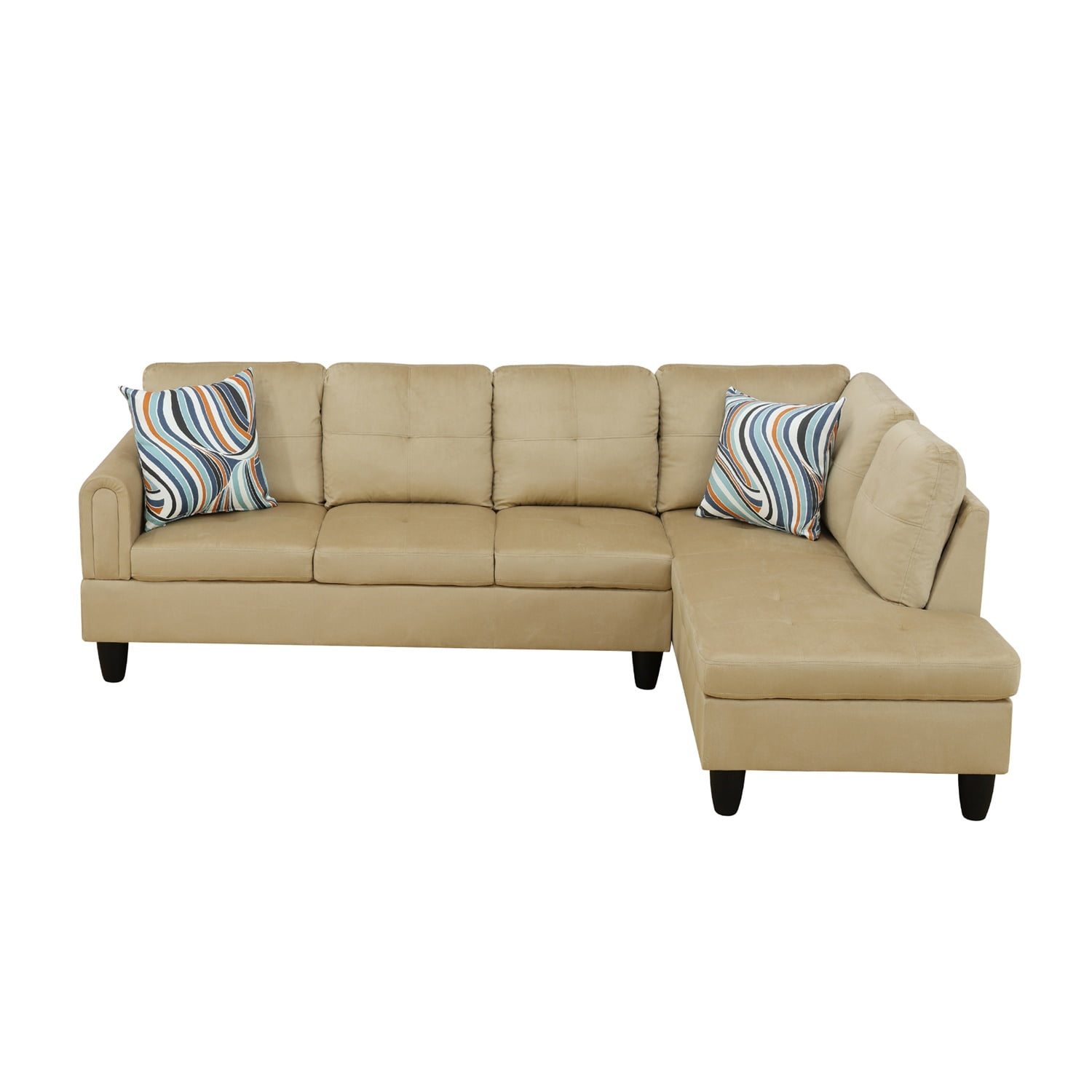 Hommoo Flannel 4-Seat Couch Sofa Set, L Shaped Couch Living Room Sofa Set, Sectional Sofa for Home, Apartment, Dorm, Beige(Without Ottoman)