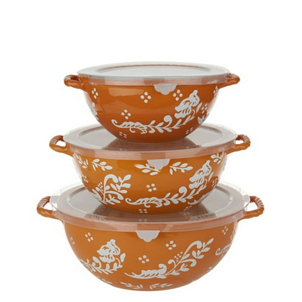 Valerie Bertinelli 3Piece Hand Painted Bowl Set with Lids
