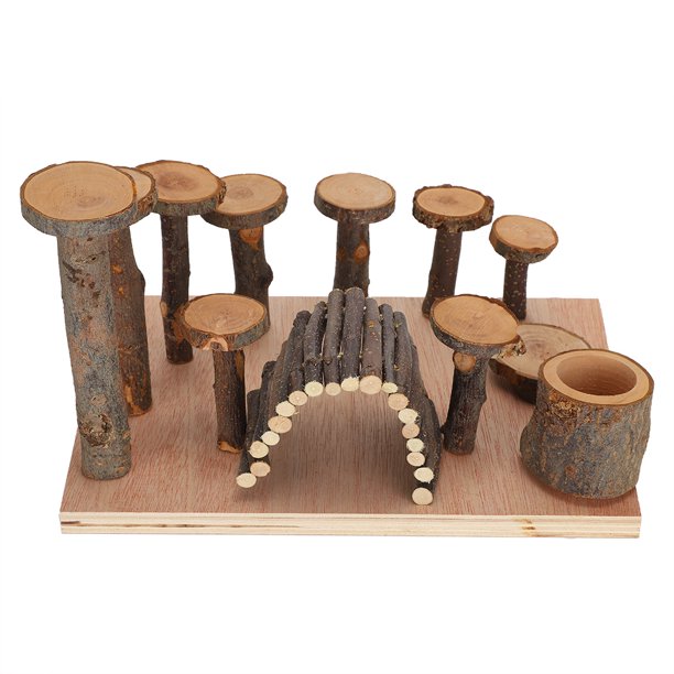 Escalera de juguete para hacer ejercicio para hámster, escaleras para hámster de Applewood, juego de pasos, molienda de dientes, suministros para mascotas, columna de Applewood de gran tamaño