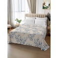 thumbnail image 3 of Queen Size Flat Sheet Only, Rustic Blue Leaves Soft Brushed Microfiber Bed Sheets, Farmhouse Botanical Beige Hotel Quality Breathable Bedding Top Sheet, Easy Care, 90"x102", 3 of 9