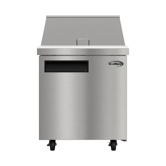 27 in. Commercial 1-Door Refrigerated Mega Salad and Sandwich Prep Table, 12 Pan Capacity and 8 Cu. Ft. of Storage in Stainless-Steel (KM-MPTR27-1D)