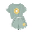 thumbnail image 4 of Fesfesfes Boys and Girls' Fashion Short Sleeve Button-Down Top and Shorts Set Casual 2 Piece Summer Outfits,Round Neck Breathable ,Cute Playwear for Children(Army Green#1,13 Years), 4 of 8