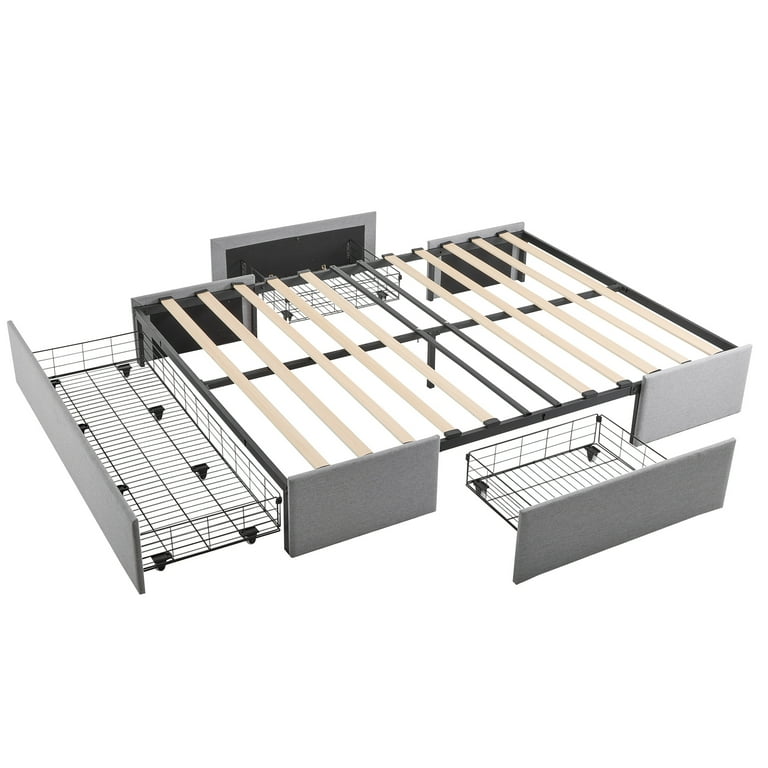 Ktaxon Full Size Bed Frame, Gray, with 3 Drawers Storage, Wood