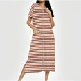 thumbnail image 2 of Dasayo Night Gowns for Women Zip up Long Fall Sleep Dresses Side Split Striped Sleepwear Gowns for Women Sleepwear L, 2 of 7