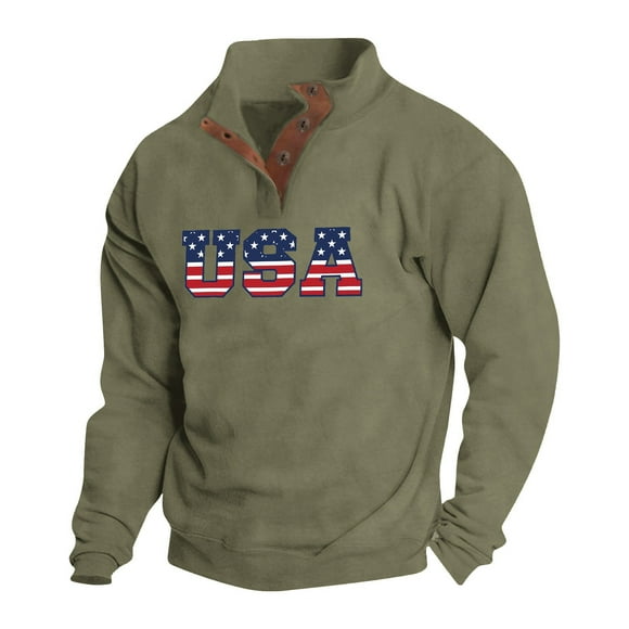 SNOWSONG Sweatshirts for Men Clearance! Men's Casual Loose Trend Snap Button Long Sleeve Hoodless Sweatshirt, 1/4 Zip Pullover Mens, Crewneck Sweatshirt, Polo Shirts for Men 1PC top Army Green 2XL