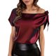 thumbnail image 2 of Blusa sin mangas con hombros descubiertos y color liso para mujer, jersey con lazo, blusa con lazo de Color puro, Top rojo vino S, 2 of 6