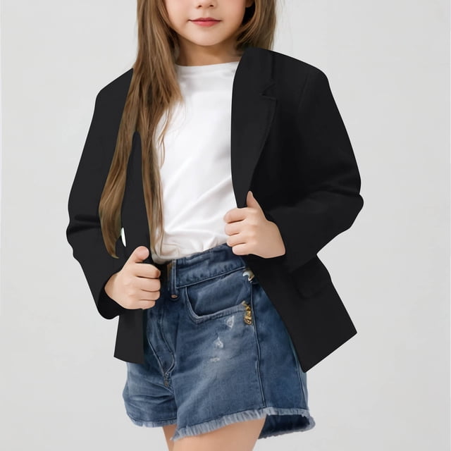 Cowsor Girls Casual Blazer Jacket Long Sleeve Open Front Work Office Blazer Lapel Button Jacket