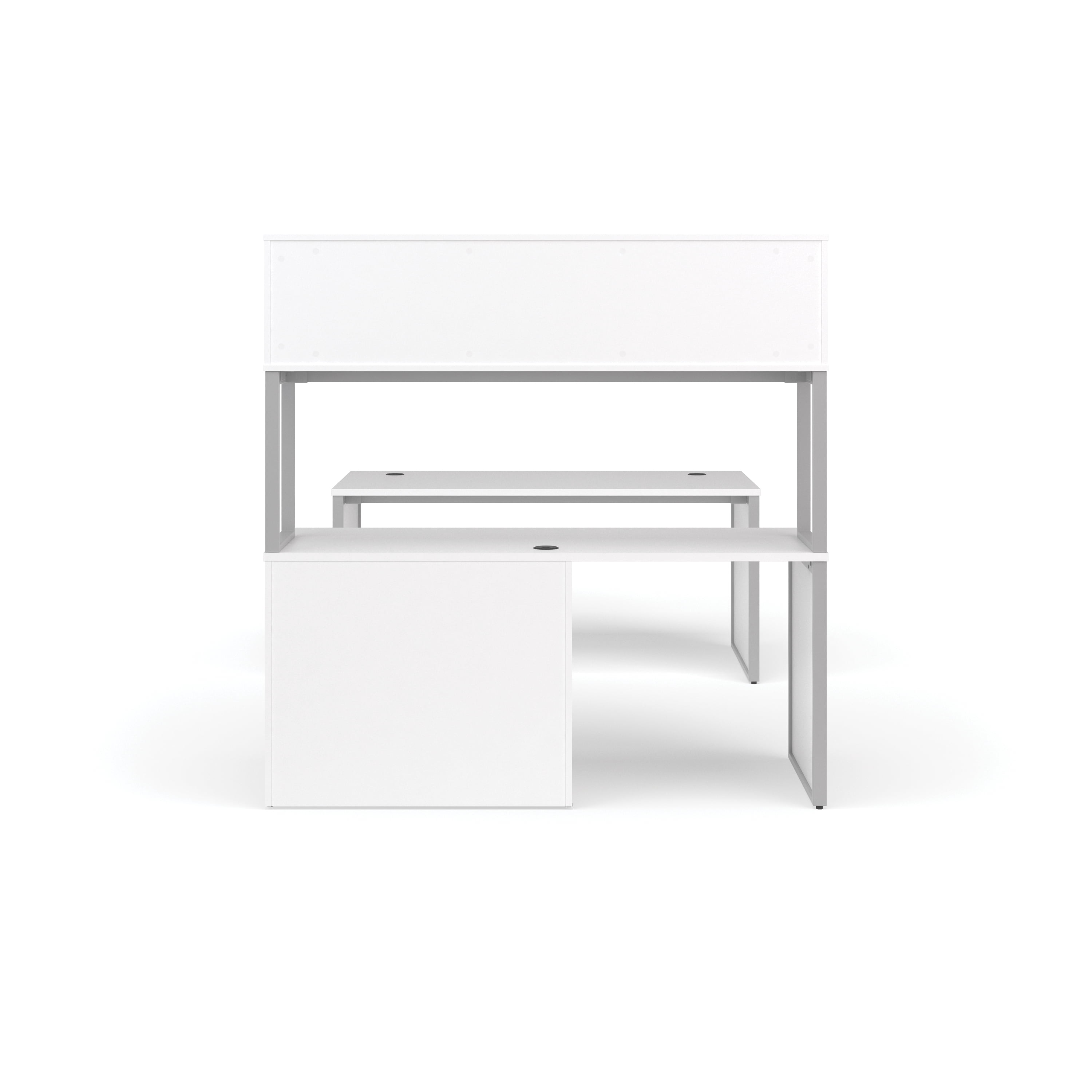 OFM Fulcrum Series Office Furniture Set, 66" Table Desk, 66" Credenza, Lateral Filing Cabinet, Hutch, Leg Panels, in White