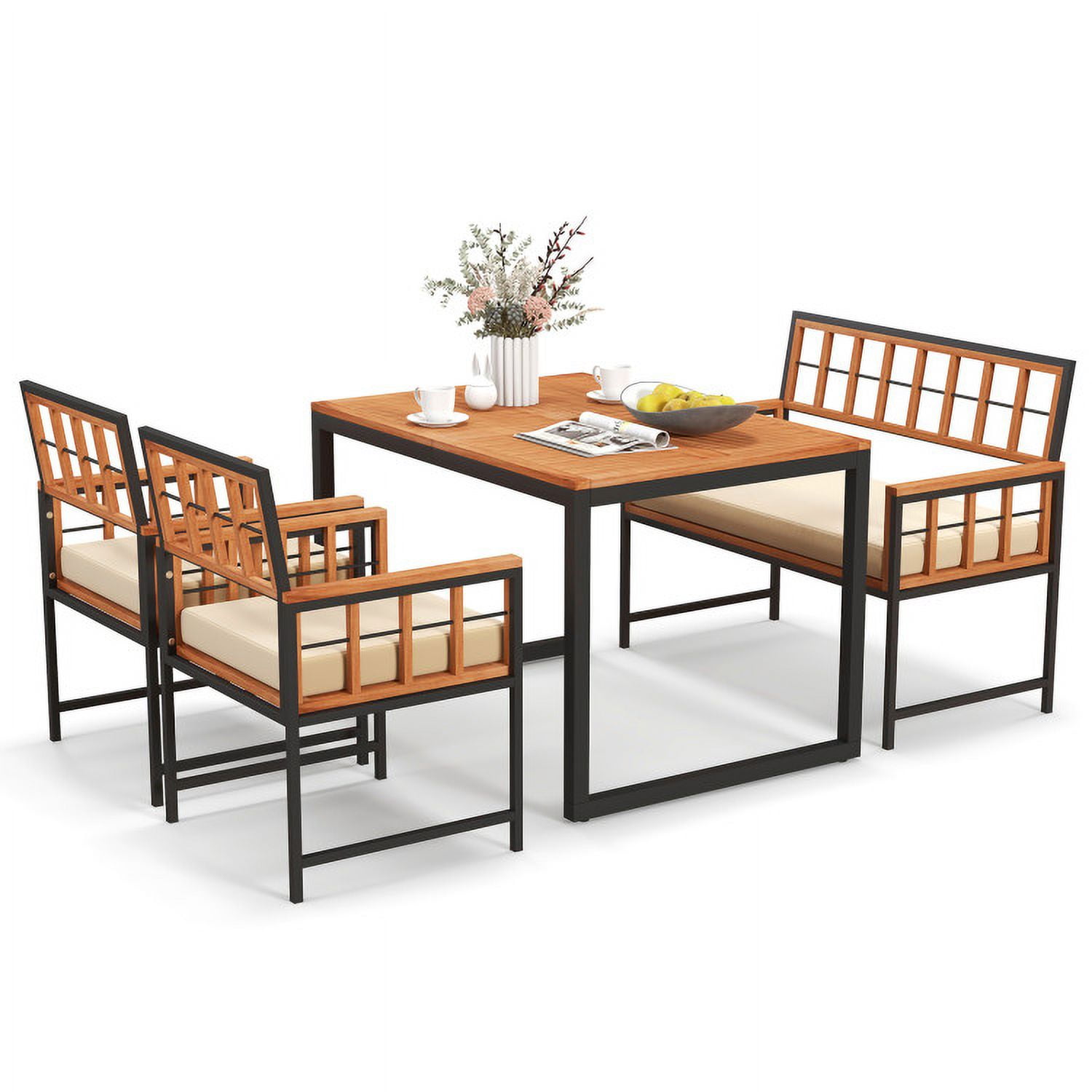 Aimee Lii 4 Pieces Acacia Wood Patio Dining Set with 1 Rectangular Table, Outdoor Patio Furniture Aimee Lii 4 Pieces Acacia Wood Patio Dining Set with 1 Rectangular Table, Outdoor Patio Furniture