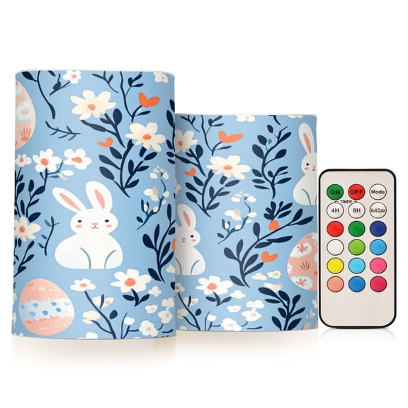 Yayeee Flameless Candles with Remote Flickering Battery Operated Multi Color Changing, Floral Easter Rabbits