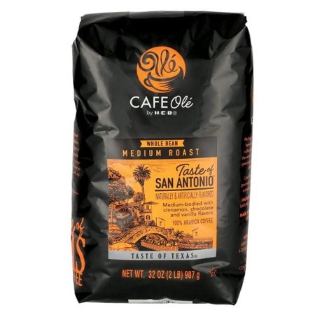 Heb H-E-B Cafe Ole Whole Bean San Antonio Medium Roast Coffee 2Lb Bag, 32oz