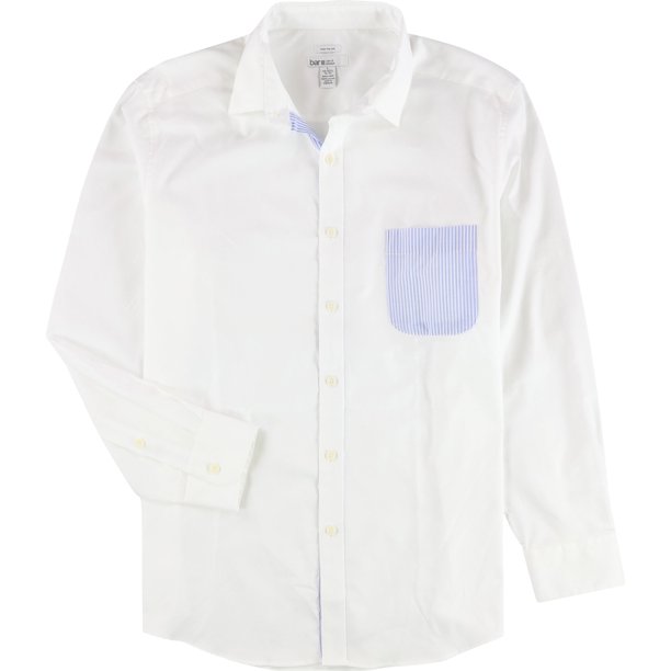 bar III Camisa de vestir elástica con botones para hombre, blanca, 14-14.5