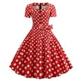 thumbnail image 2 of USSUMA Women's Audrey Hepburn Vintage Rockabilly Swing Dress Short Sleeve 1950s Retro Bowknot Cocktail A Line Flare Mini Dresses, 2 of 5