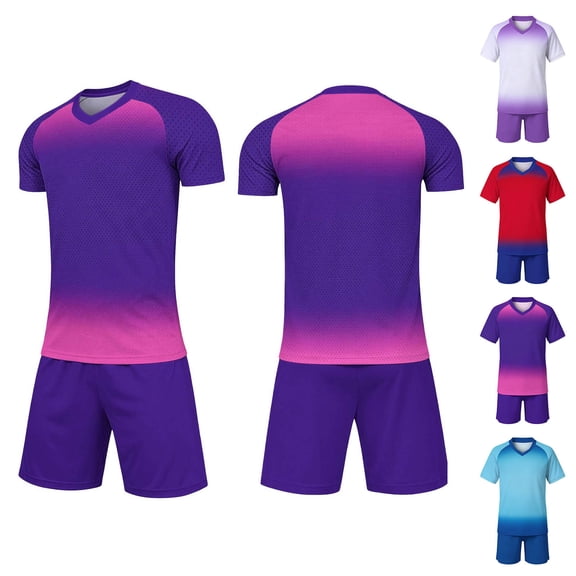 Avtoify Summer Girls Short Sleeve Round-Neck Shirts Dry Breathable Short Sleeve Top Pocket Shorts 2 Piece Unisex Soccer Outfit for Kids Aged 4-14 Daily Pack