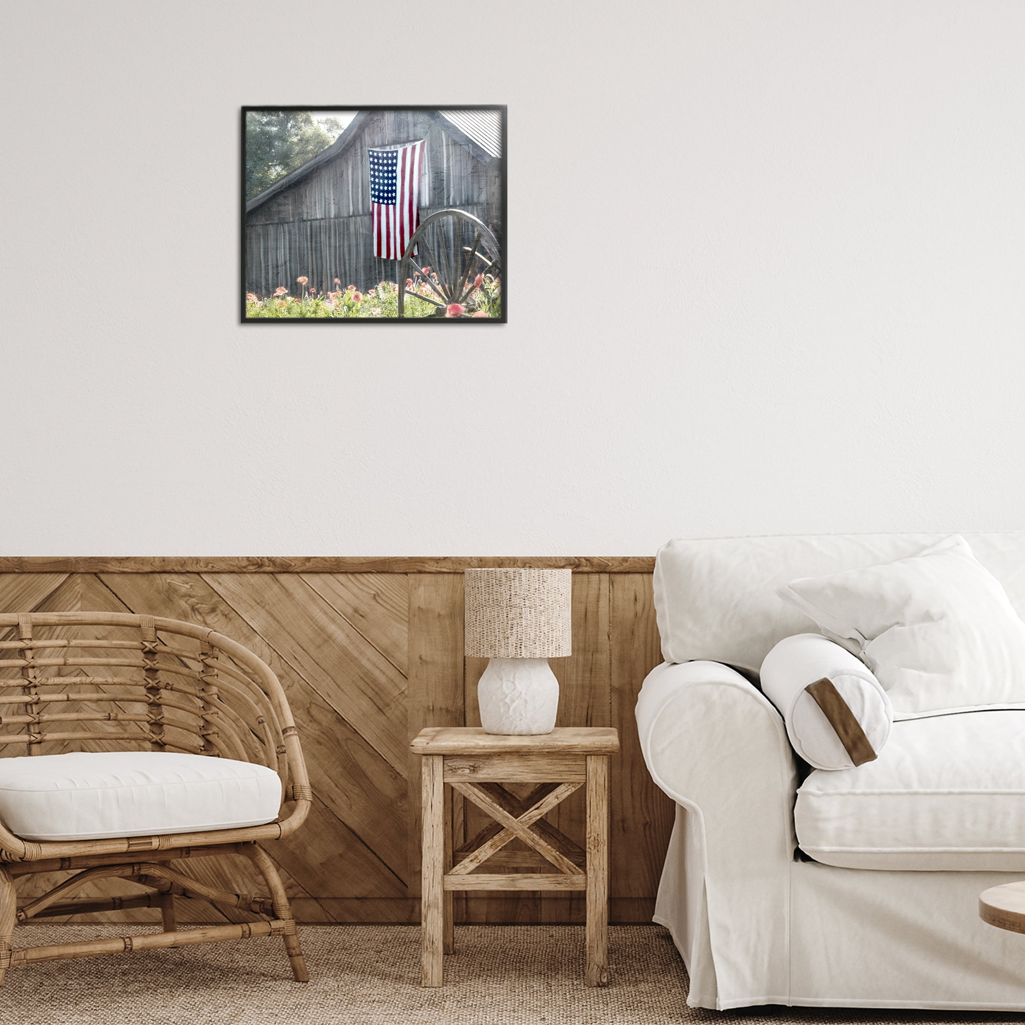 Stupell Industries USA Wagon Wheel Barn Black Framed Giclee Art, design by Kim Allen