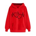 thumbnail image 2 of Women Sweatshirt Hooded Love Printed Off Shoulder Sleeves Long Sleeved Sweatshirt Red S,Blouse for Women, 2 of 3