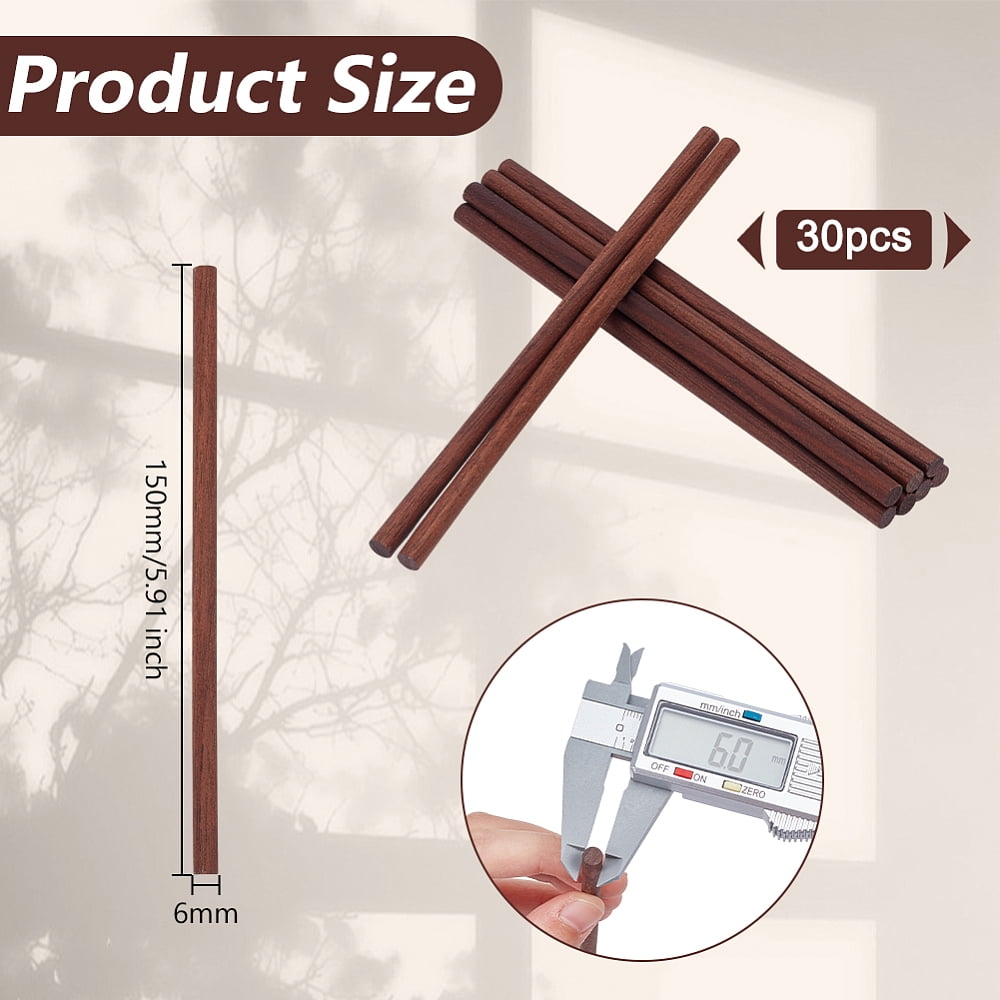 30Pcs Black Walnut Wood Craft Sticks Column Coconut Brown 150x5.8mm