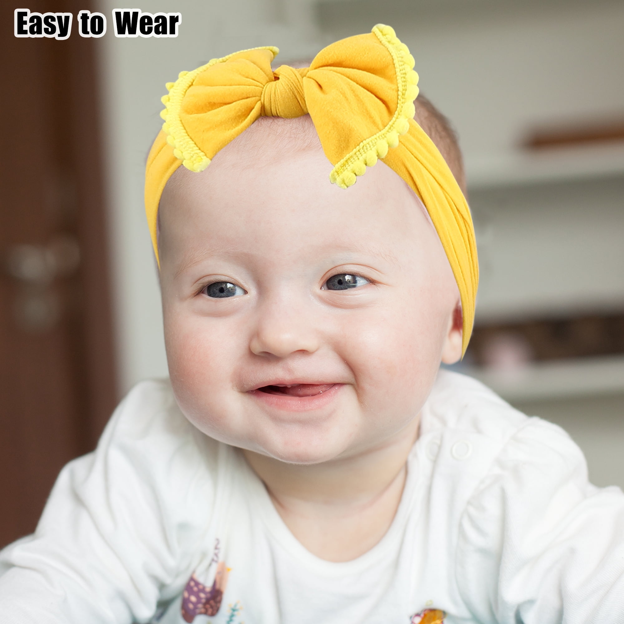 Unique Bargains Bow Fashion Cute Cotton Headband Hair Band 6.3 Inch Yellow