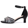 thumbnail image 2 of DADAWEN Low Hee Dress Shoes Open Toe Ankle Strap Sandals Rhinestone Shiny Black 7.5US, 2 of 5
