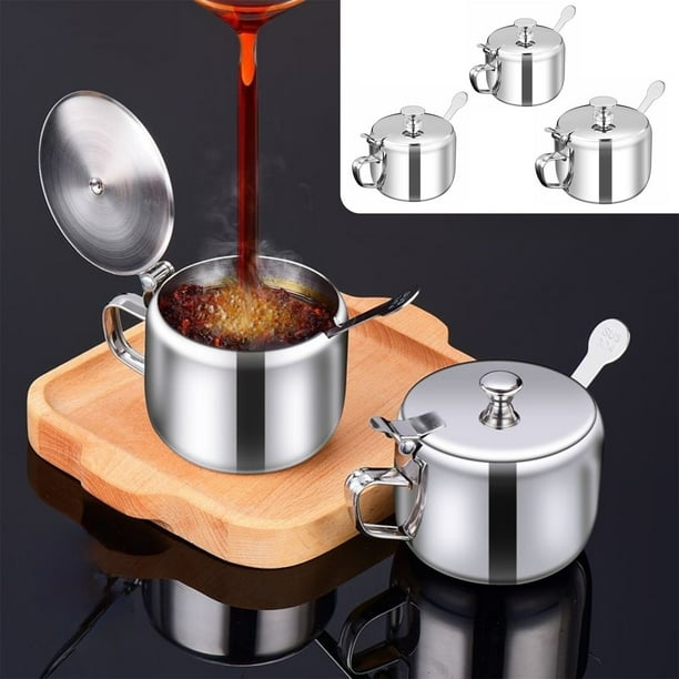 Juego de frascos de condimentos de acero inoxidable | Batidor de especias de azúcar y sal con tapa | Contenedor de almacenamiento de cocina | Resistente a la oxidación | Apertura fácil | Paquete de