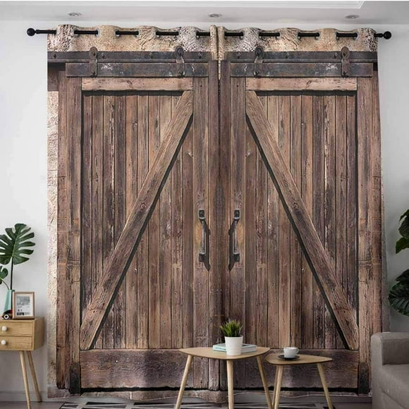 ORUYROP Extra Wide Patio Door Curtain,Rustic,Wooden Barn Door Image,Darkening Thermal Insulated Blackout,W72x84L