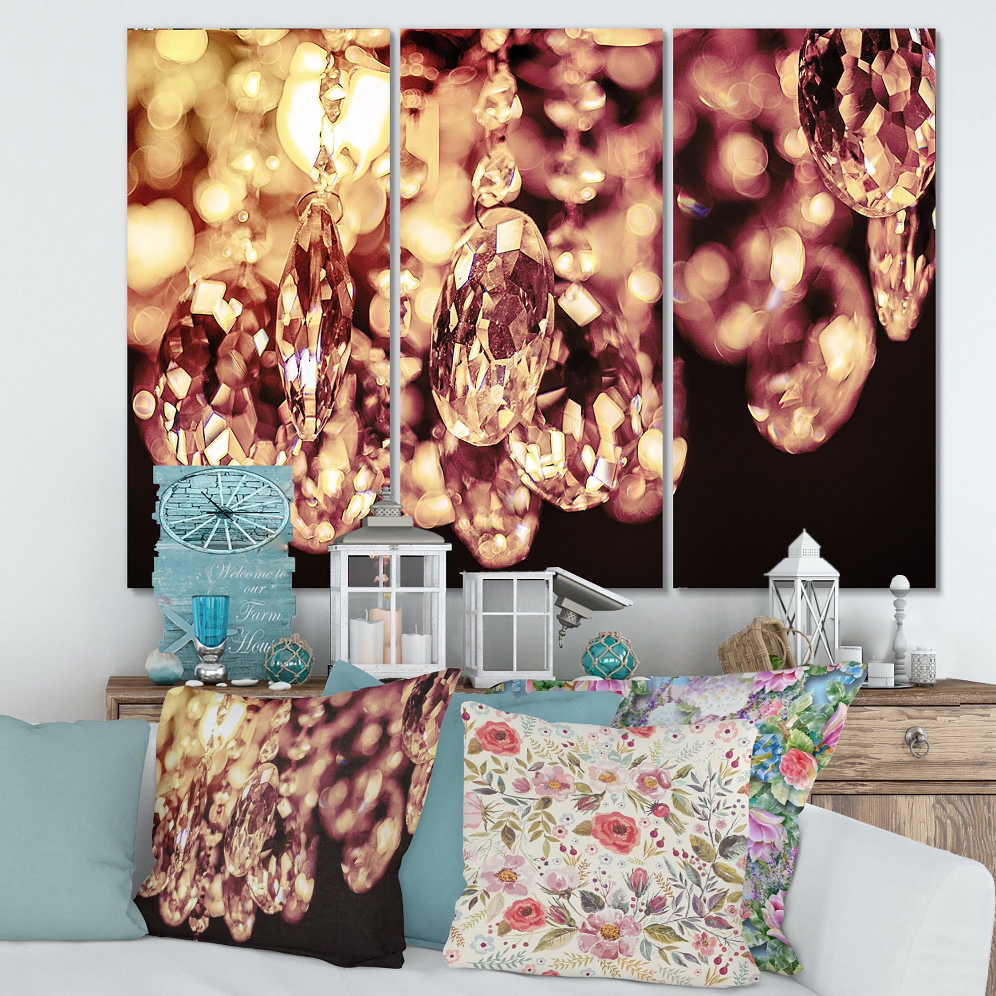 Chandelier With Chrystak Hanging 28 in x 36 in Photography Canvas Art Print, by Designart