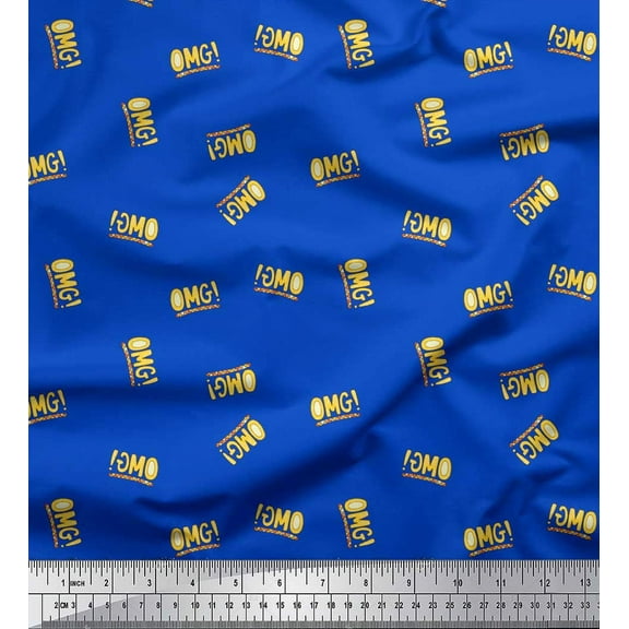 Soimoi Blue Cotton Duck Fabric OMG Text Print Fabric by the Yard 42 Inch Wide