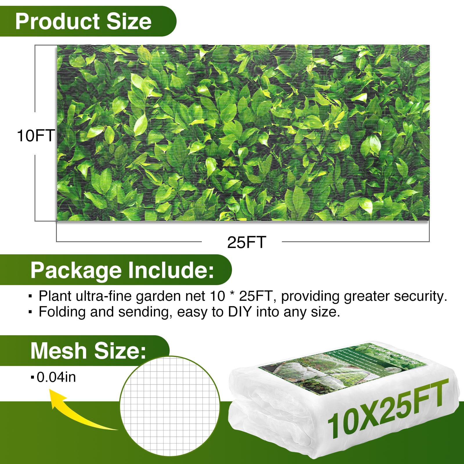 10 X 25FT Garden Mesh Netting Barrier,Fruit Tree Plant Netting for Vegetable Blueberry Bushes Plant Row Cover Screen Protection