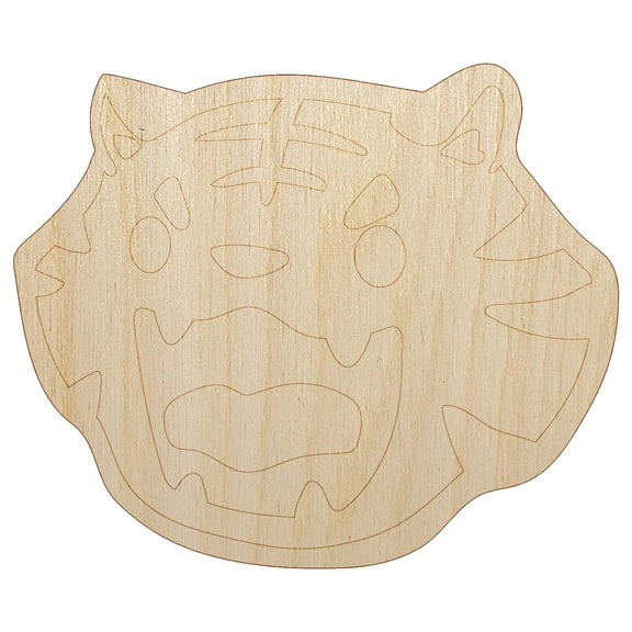 Cute and Fierce Tiger Head Wood Shape Unfinished Piece Cutout Craft DIY Projects - 4.70 Inch Size - 1/4 Inch Thick