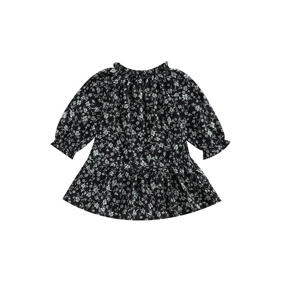 Wassery Little Girls Fall Princess Dress Clothes 9M 1T 2T 3T 4T 5T Kids Girls Long Sleeve Floral Print A-line Dress with Belt Spring Autumn Dress Clothing for Children Girls