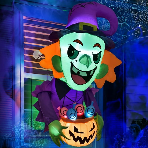 Presence Decoraciones de Halloween de 3.5 pies en el exterior - Decoración inflable de Halloween al aire libre Bruja aterradora salió de la ventana con LED incorporado para decoración de fiesta de Hal