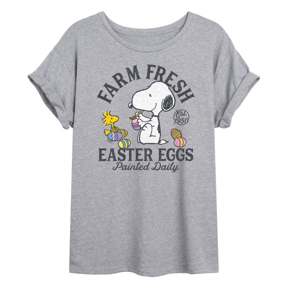 Peanuts - Farm Fresh Easter Eggs - Juniors Oversized Graphic T-Shirt