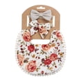 thumbnail image 2 of OAVQHLG3B Baby Girls Plaid Print Bibs Set Cute Linen Cotton Double Sided Saliva Headband Set 1 Bib Wipe 2 Bow Tiara, 2 of 2
