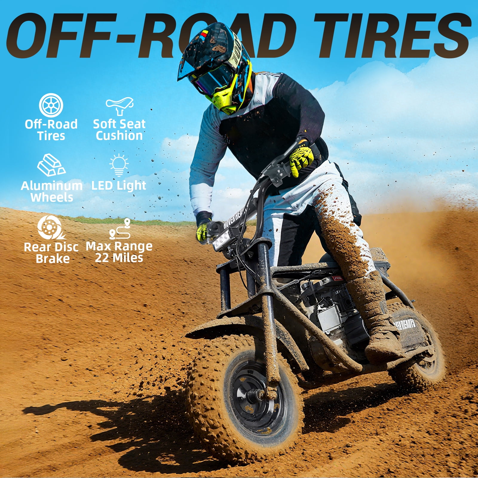 Aoemoe MB001 Gas Powered Mini Dirt Bike 99CC for Teens and Adults, 22MPH Off Road Motorcycle, Weight Support Up to 200 LBS - Black