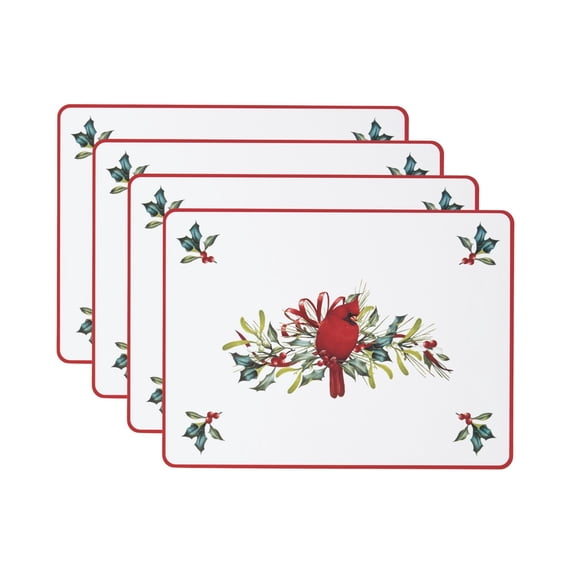 Lenox Winter Greetings Cardinal Cork Placemats, Set of 4, Multicolor, 12"W x 16"L