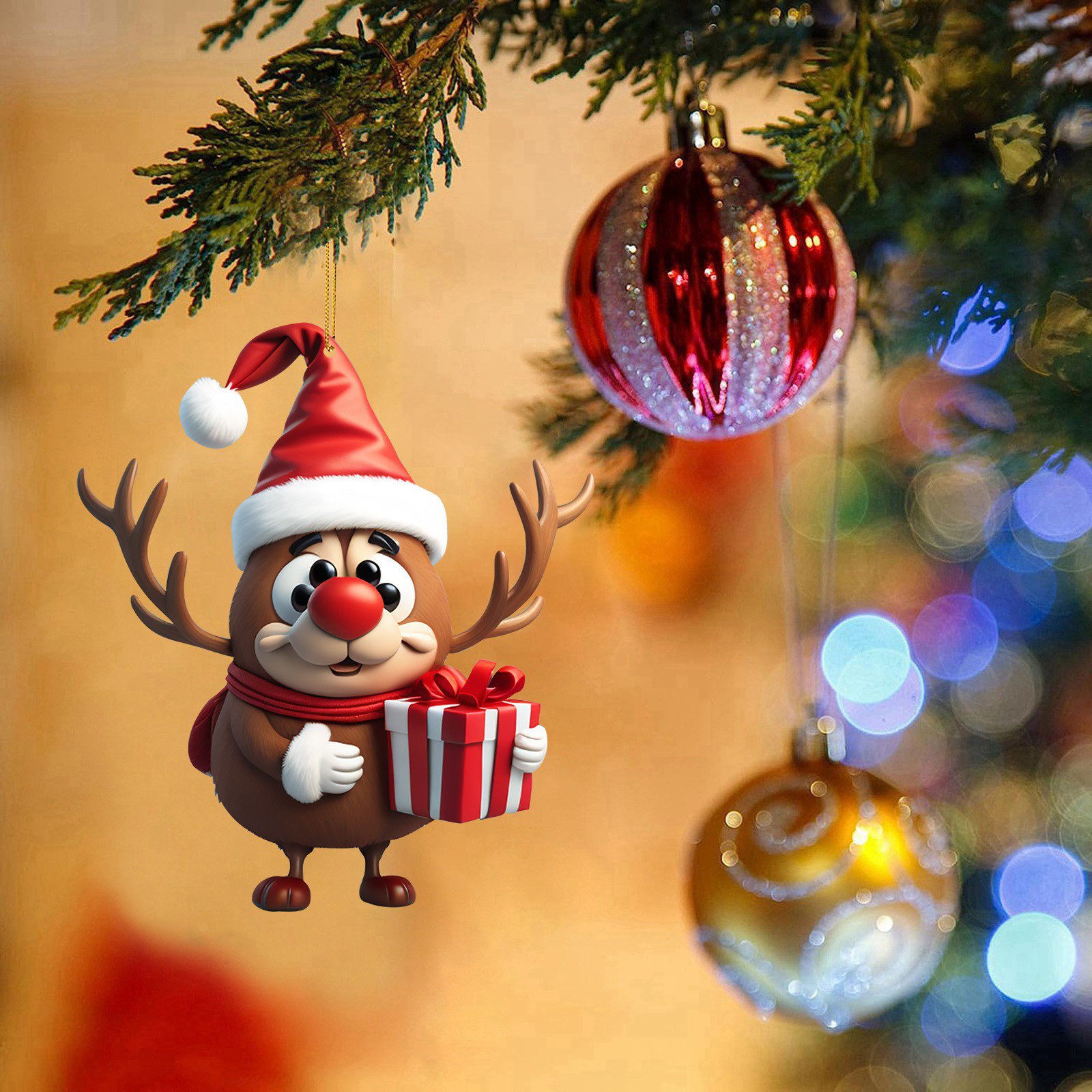 Produktbild von 2D Weihnachten Niedlicher Cartoon- Hält Acryl-Ornamente, Weihnachtsbaumschmuck, Niedlicher Cartoon-Weihnachtshirsch, Geschenkornamente, Weihnachten, Weißer Elefant, Geschenk, 1 Stück (C, One Size