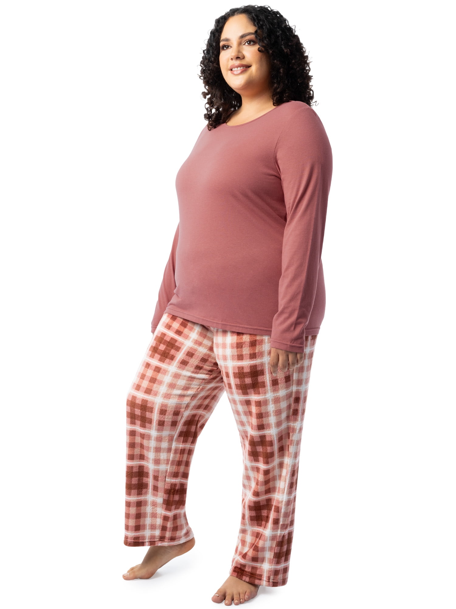Fruit of the Loom Women's Beyond Soft Long Sleeve Top & Fleece Bottom Pajama Set, Sizes S-4X