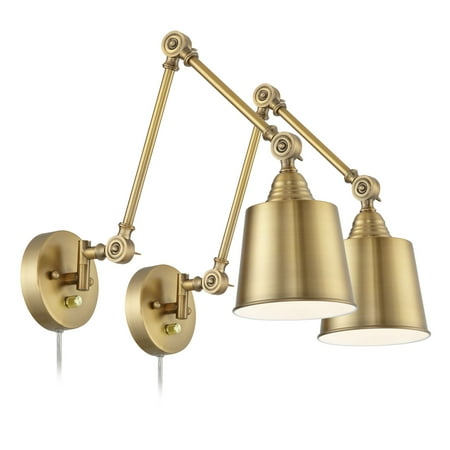 - 360 Lighting Set of 2 Mendes Antique Brass Down-Light Plug-In Wall Lamps