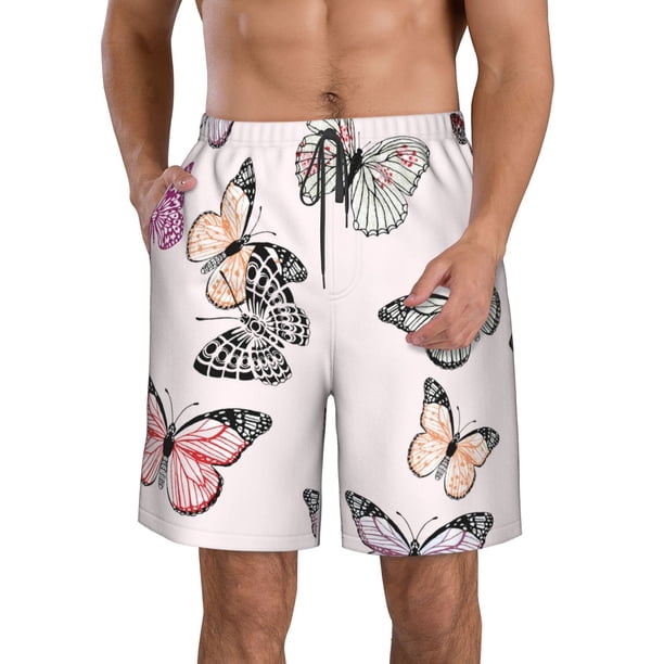 Balery Beautiful Butterfly Traje de Baño Estilo Hawaiano para Hombre, Shorts de Secado Rápido con Bolsillos-Large
