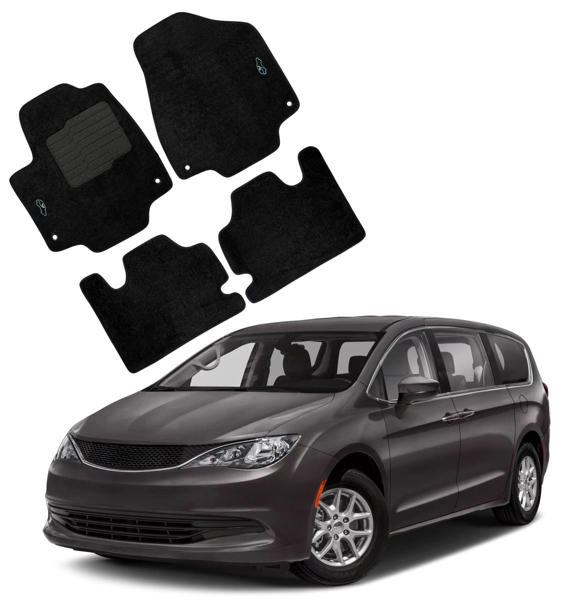 ecoMats Carpet Floor Mats for 2017 to 2026 Chrysler Pacifica, Front and Rear Set, Black (Not for Hybrid)