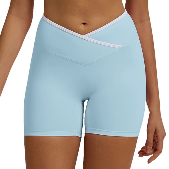 Biker Shorts for Women Cross Waist Yoga Workout Spandex Shorts Tummy Control Soft Athletic Running Gym Shorts