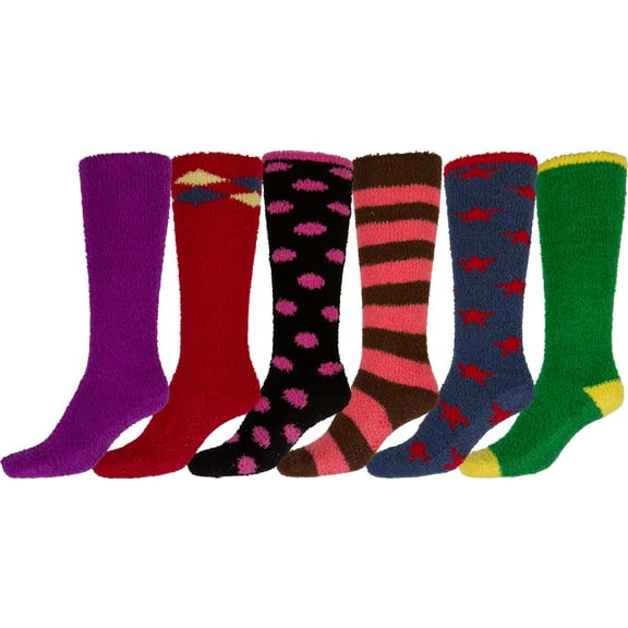 Sakkas Womens Super Soft Anti-Slip Fuzzy Knee High Socks Value Assorted 6-Pack - 16803-pack4 - 9-11